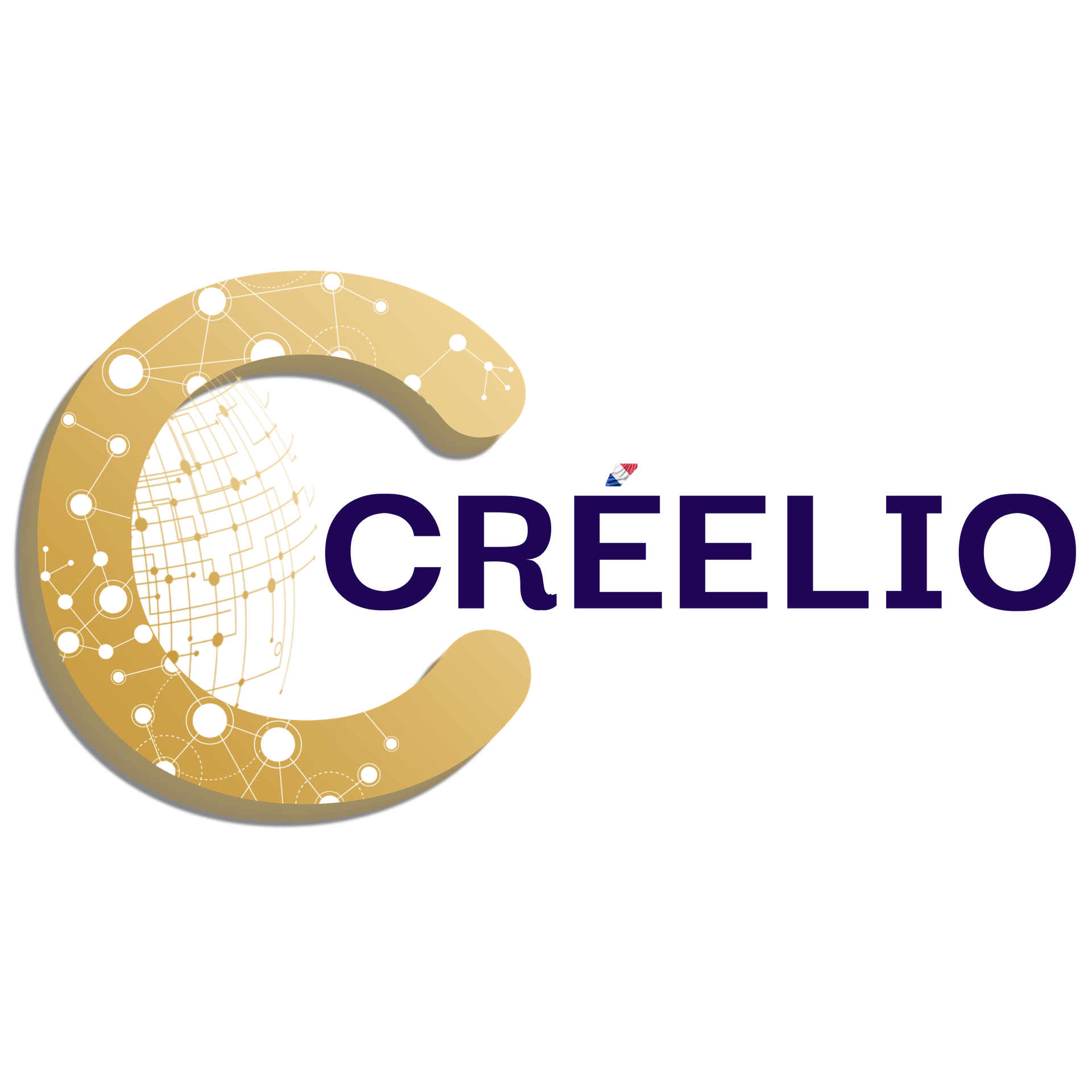 Symbole doré de Créelio représentant la création et la lumière